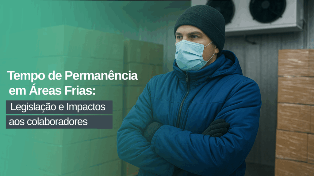 Trabalhador com roupas de proteção para áreas frias dentro de uma câmara frigorífica.