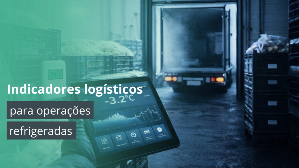 Monitoramento de indicadores logísticos na logística refrigerada com tablet exibindo controle de temperatura em armazém frigorificado.